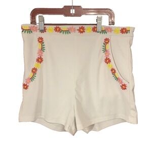 Luxmi Women's M White Floral Embroidered Cottage core Beach Shorts